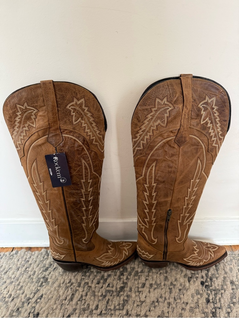 Rockport Tan Embroidered Over-the-Knee Western Boots